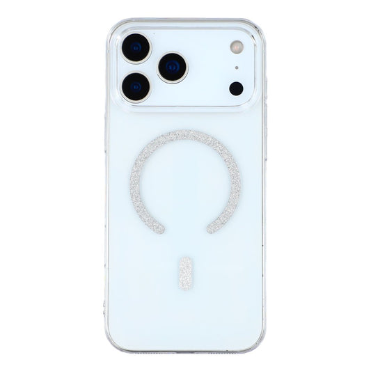For iPhone 17 Pro Max Magnetic Case Glitter Ring 1.5mm Hard PC Clear Phone Cover - Silver