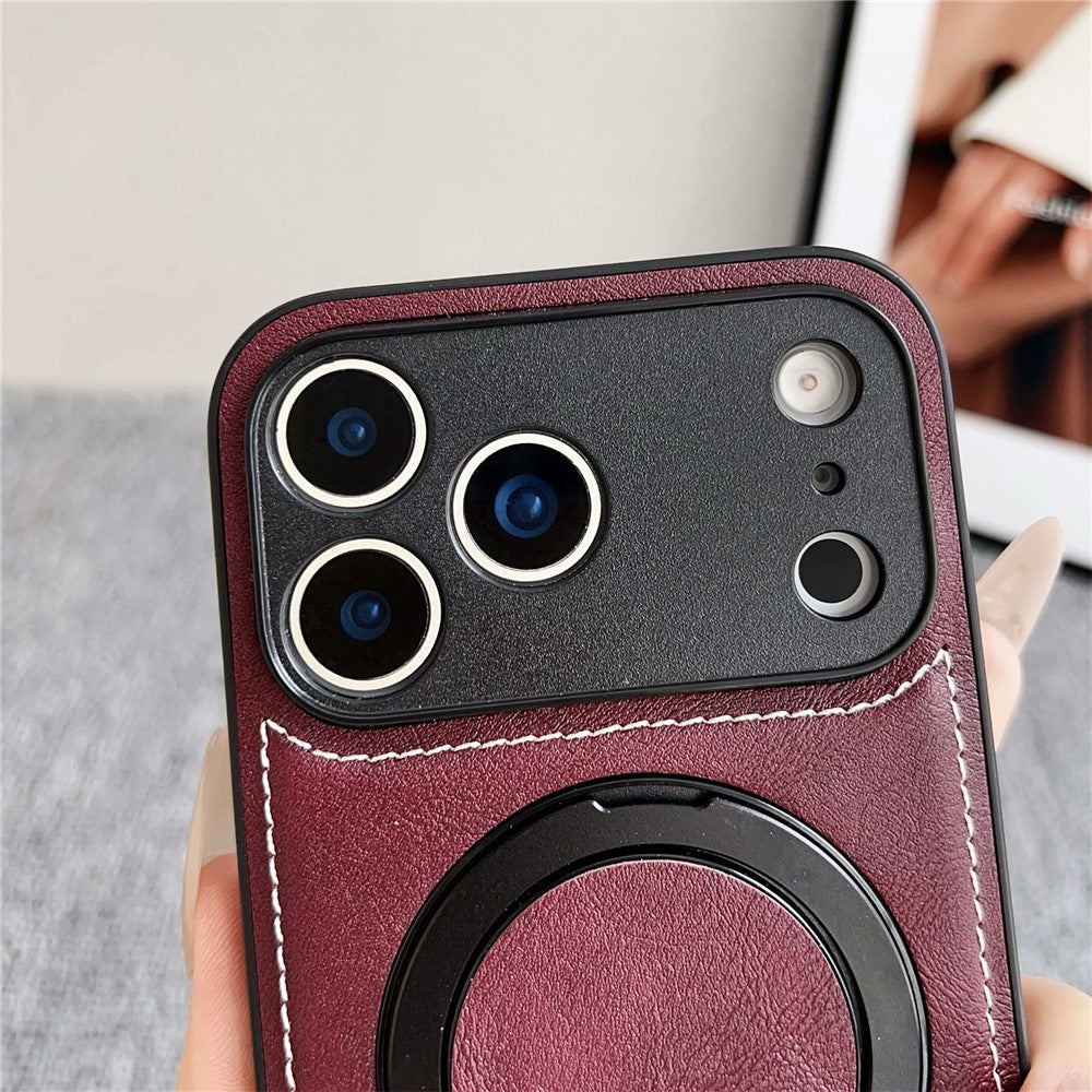 For iPhone 17 Pro Max Magnetic Case Calf Texture PU + TPU + PC Kickstand Phone Cover - White