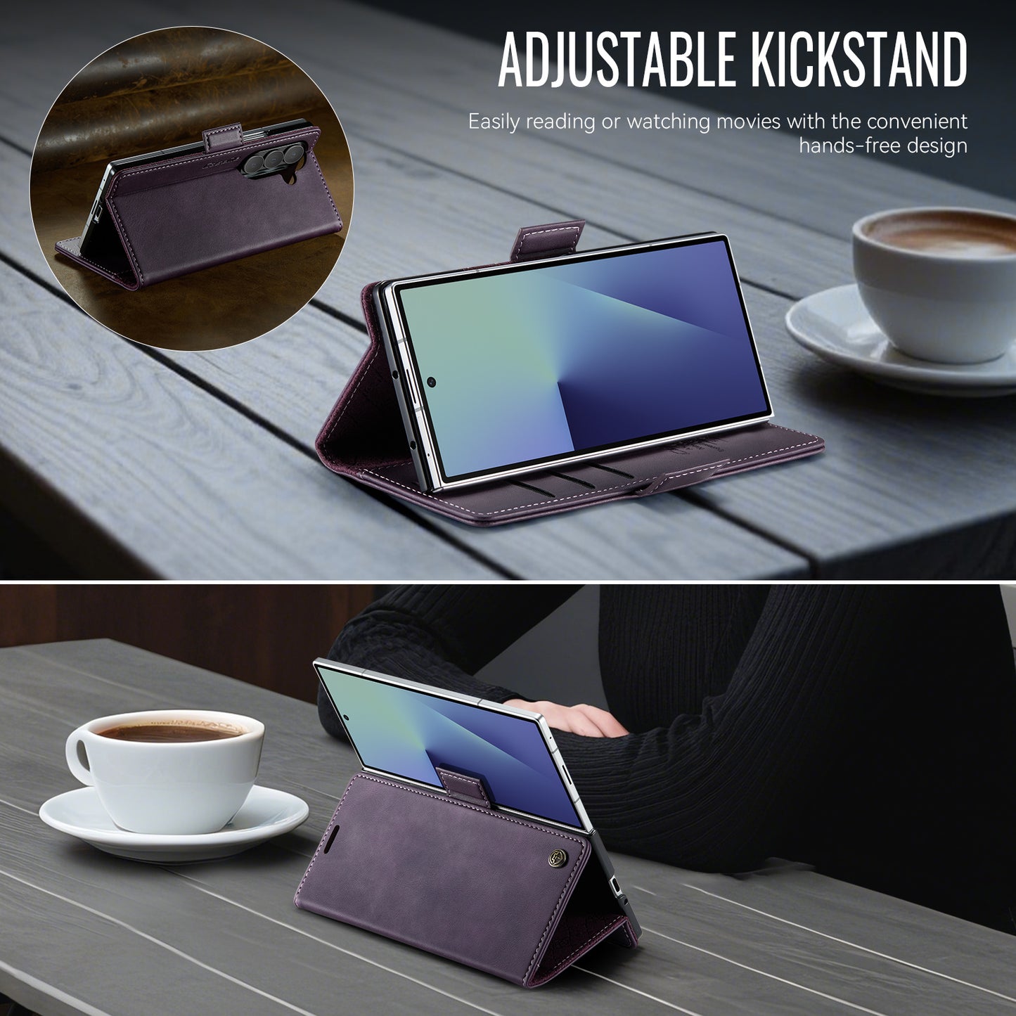 For Samsung Galaxy Z Fold7 5G Case CASEME 033 Series RFID Blocking Wallet Stand Calf Texture Leather Phone Cover - Purple