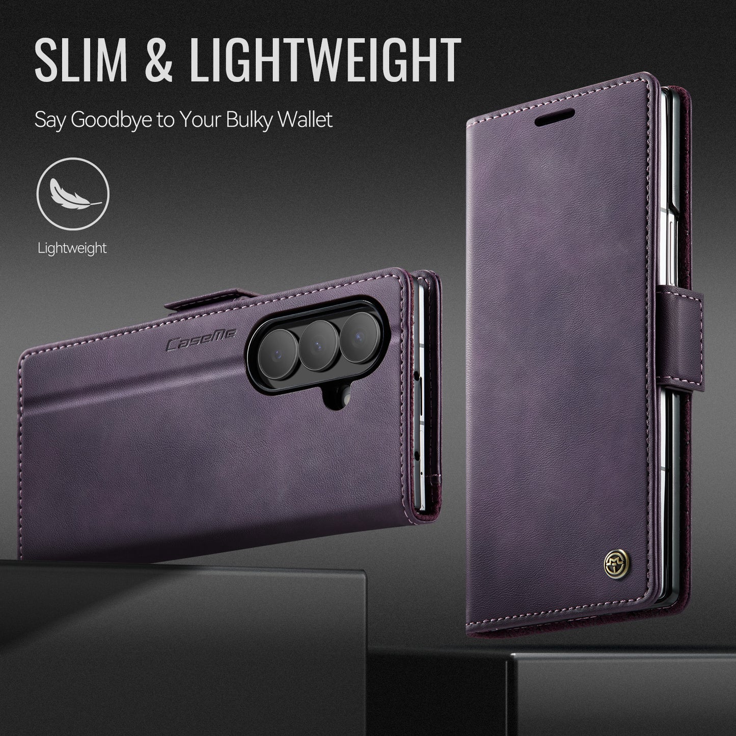 For Samsung Galaxy Z Fold7 5G Case CASEME 033 Series RFID Blocking Wallet Stand Calf Texture Leather Phone Cover - Purple