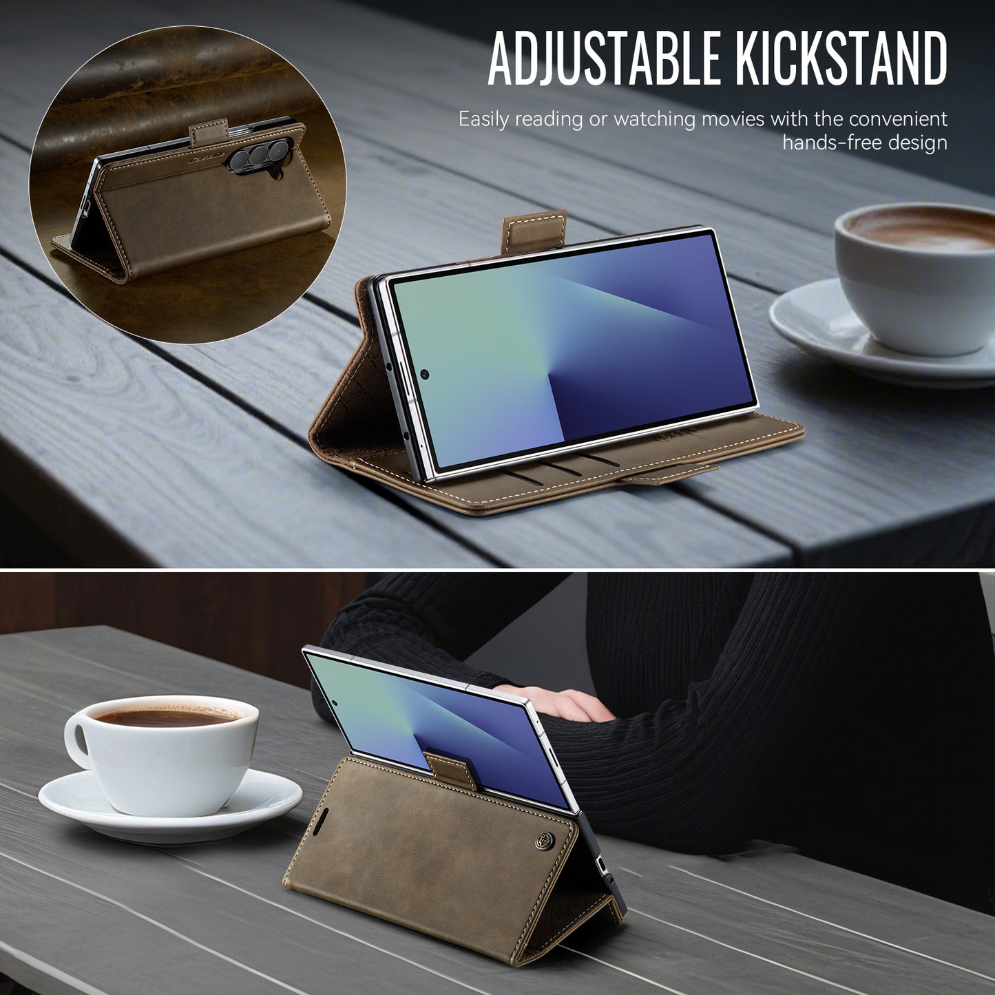 For Samsung Galaxy Z Fold7 5G Case CASEME 033 Series RFID Blocking Wallet Stand Calf Texture Leather Phone Cover - Coffee