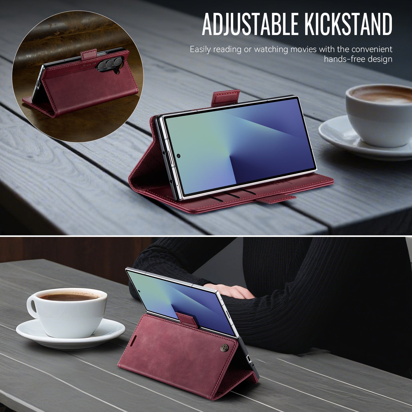 For Samsung Galaxy Z Fold7 5G Case CASEME 033 Series RFID Blocking Wallet Stand Calf Texture Leather Phone Cover - Red