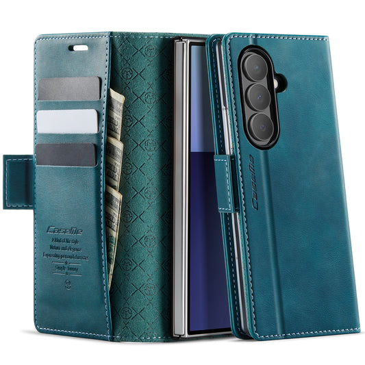 For Samsung Galaxy Z Fold7 5G Case CASEME 033 Series RFID Blocking Wallet Stand Calf Texture Leather Phone Cover - Green