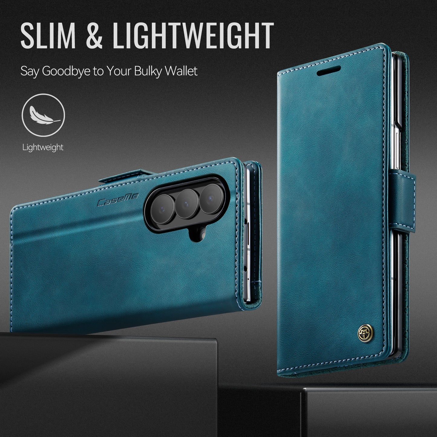 For Samsung Galaxy Z Fold7 5G Case CASEME 033 Series RFID Blocking Wallet Stand Calf Texture Leather Phone Cover - Green