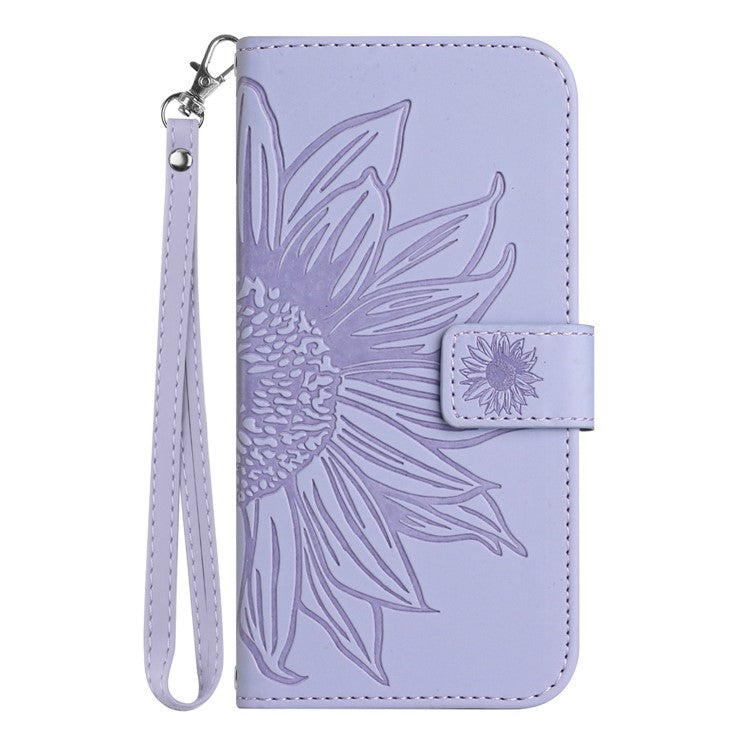 Skin-touch Shockproof Phone Case for Honor X8 4G, PU Leather Imprinted Sunflower Stand Wallet Folio Flip Cover with Strap - Light Purple