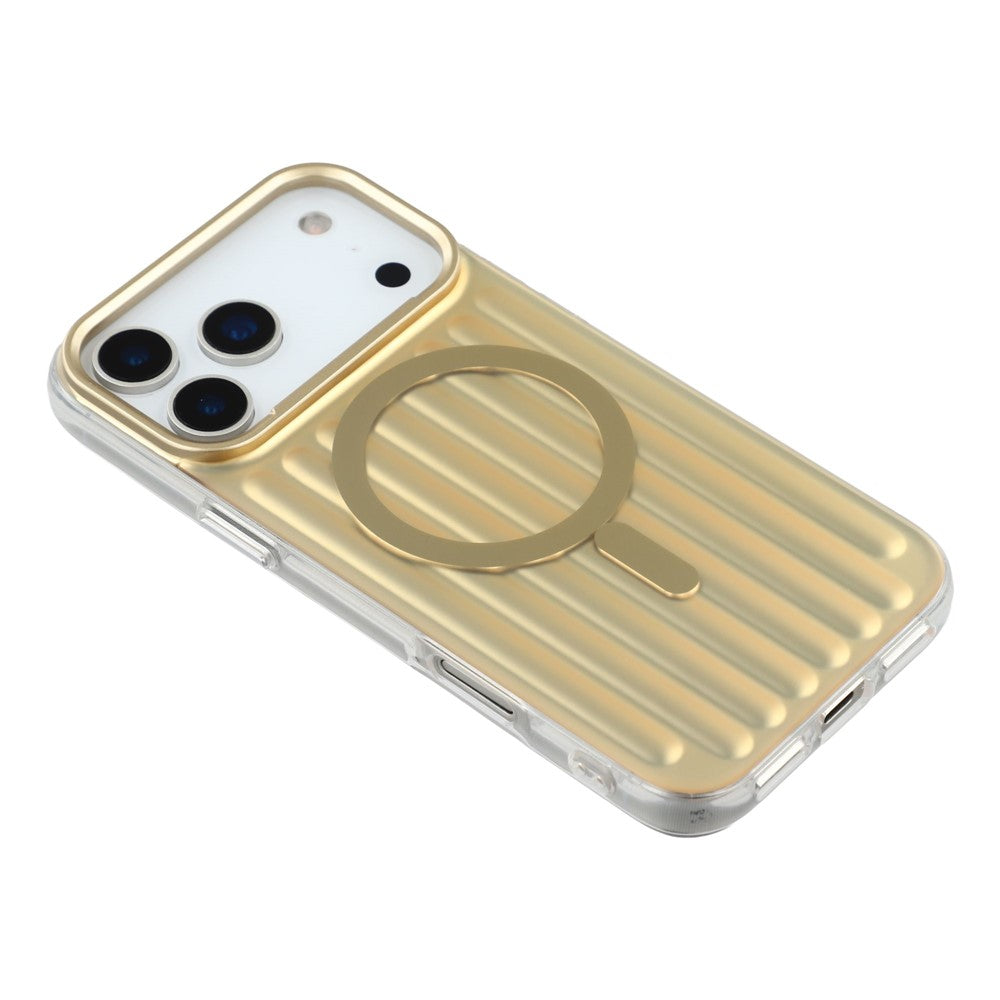 For iPhone 17 Pro Max Case Compatible with MagSafe Luggage Texture IMD TPU Phone Back Cover - Gold
