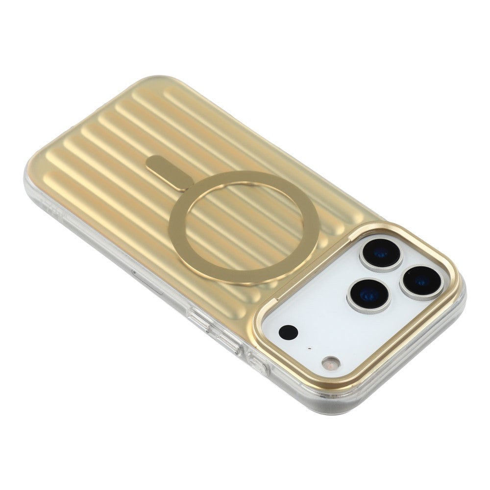 For iPhone 17 Pro Max Case Compatible with MagSafe Luggage Texture IMD TPU Phone Back Cover - Gold