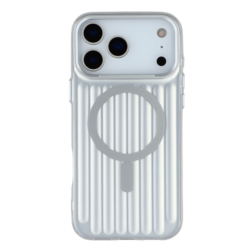 For iPhone 17 Pro Max Case Compatible with MagSafe Luggage Texture IMD TPU Phone Back Cover - Silver