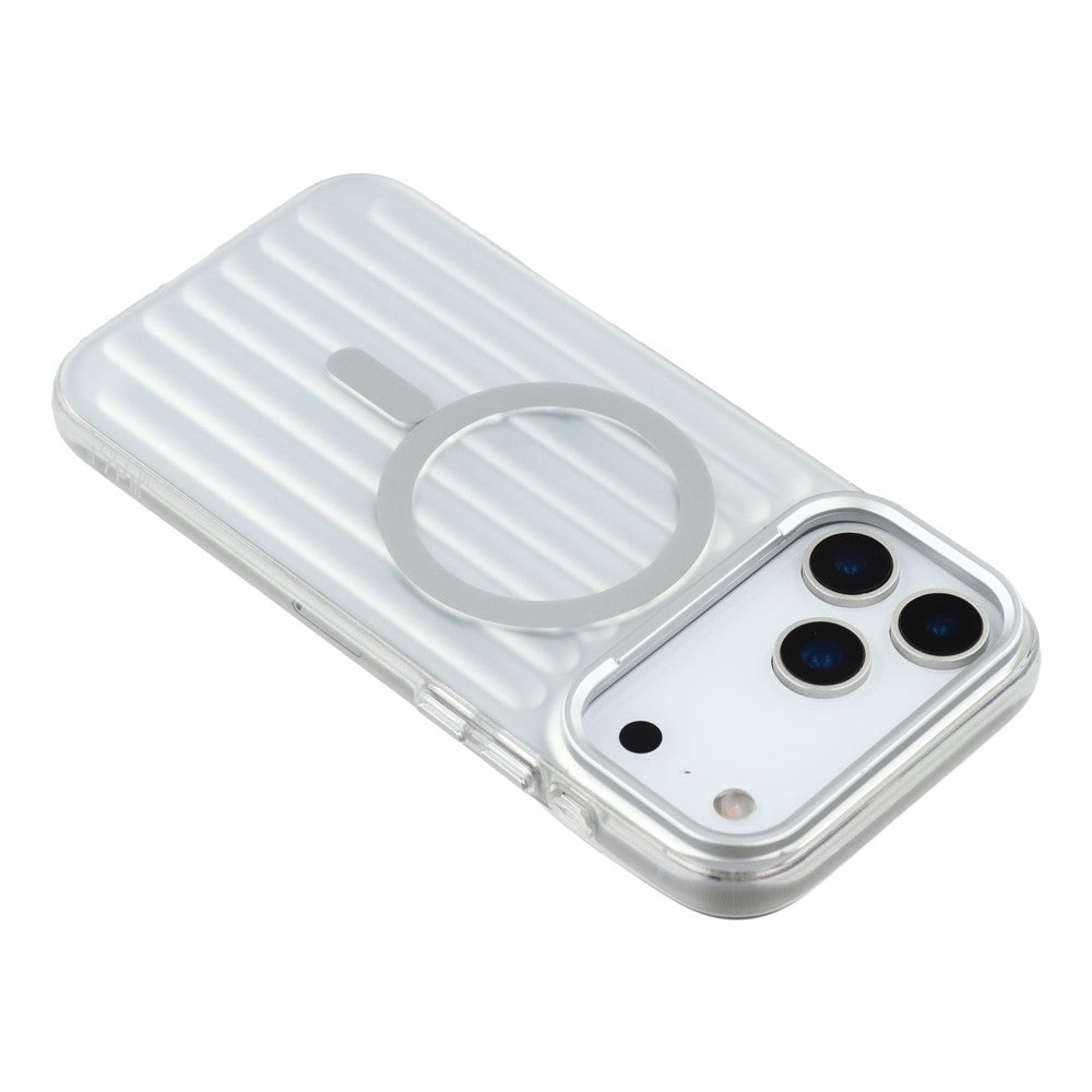 For iPhone 17 Pro Max Case Compatible with MagSafe Luggage Texture IMD TPU Phone Back Cover - Silver
