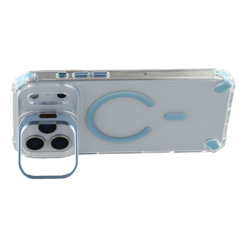 For iPhone 17 Pro Max Magnetic Case TPU PC Clear Phone Cover with Lens Frame Kickstand  /  Lens Film - Baby Blue