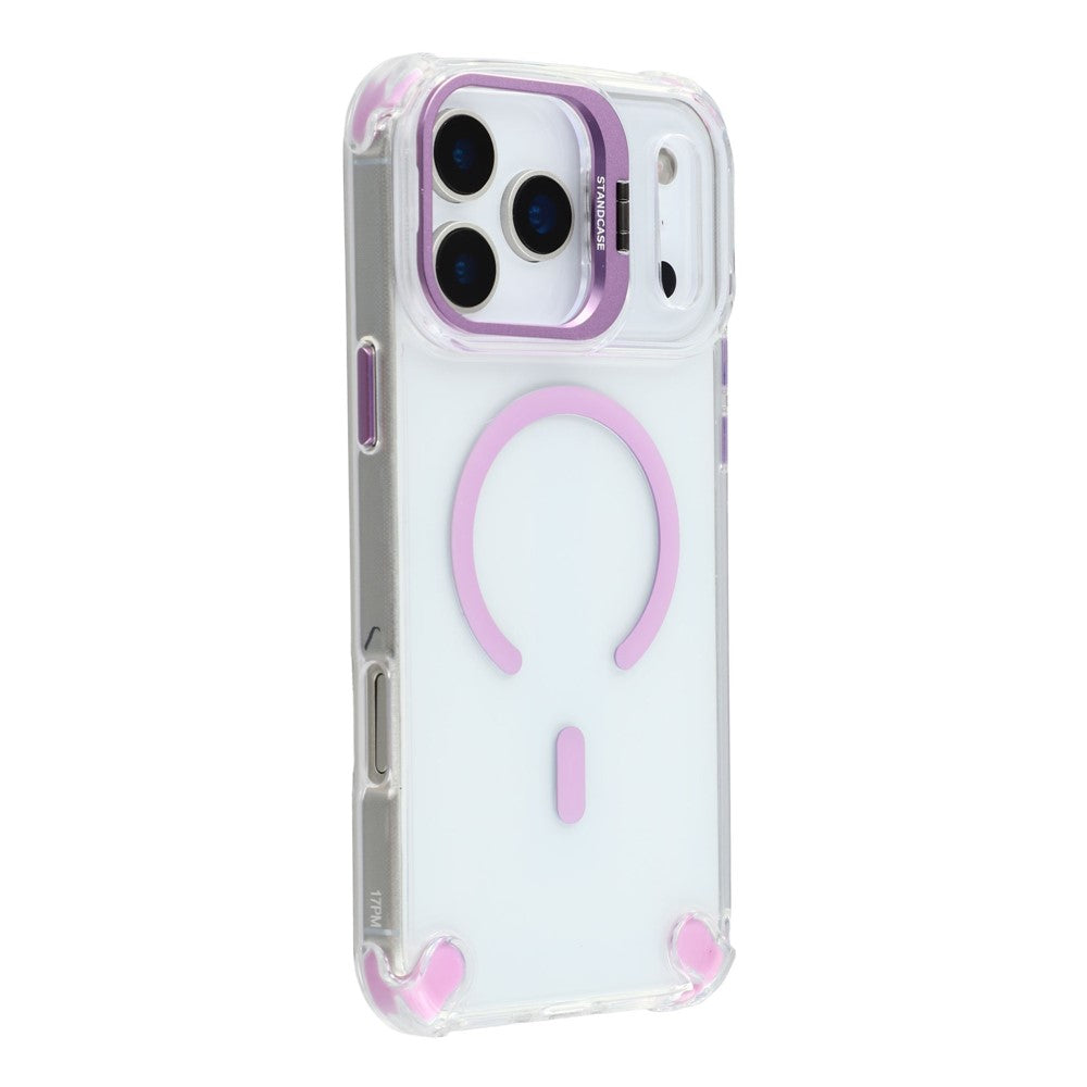 For iPhone 17 Pro Max Magnetic Case TPU PC Clear Phone Cover with Lens Frame Kickstand  /  Lens Film - Purple