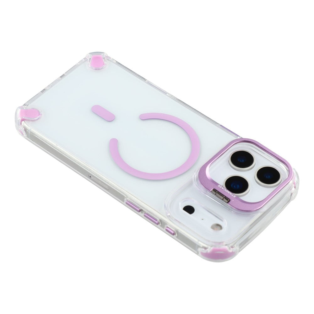 For iPhone 17 Pro Max Magnetic Case TPU PC Clear Phone Cover with Lens Frame Kickstand  /  Lens Film - Purple