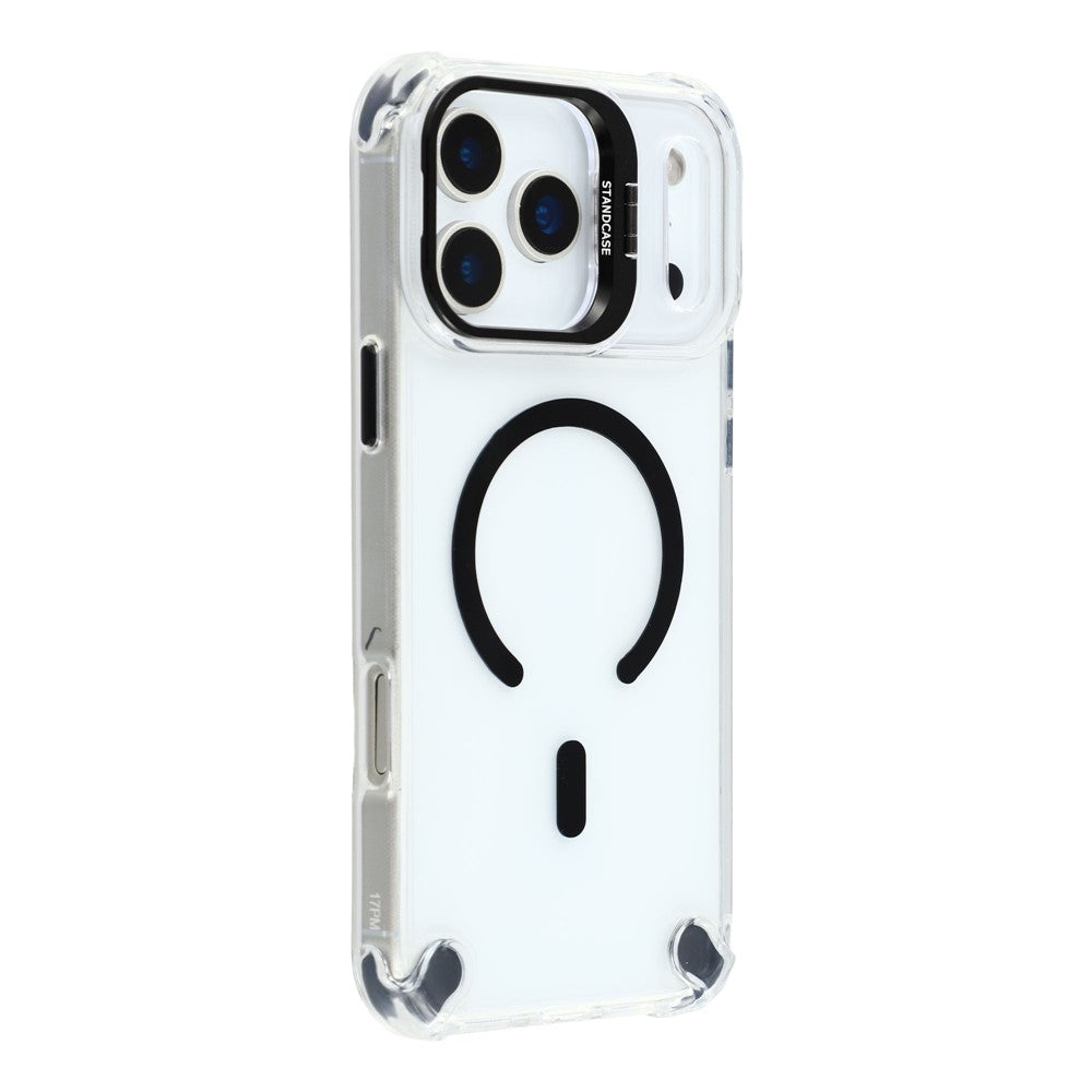 For iPhone 17 Pro Max Magnetic Case TPU PC Clear Phone Cover with Lens Frame Kickstand  /  Lens Film - Black