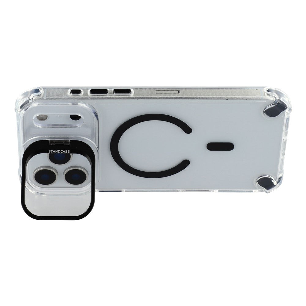 For iPhone 17 Pro Max Magnetic Case TPU PC Clear Phone Cover with Lens Frame Kickstand  /  Lens Film - Black