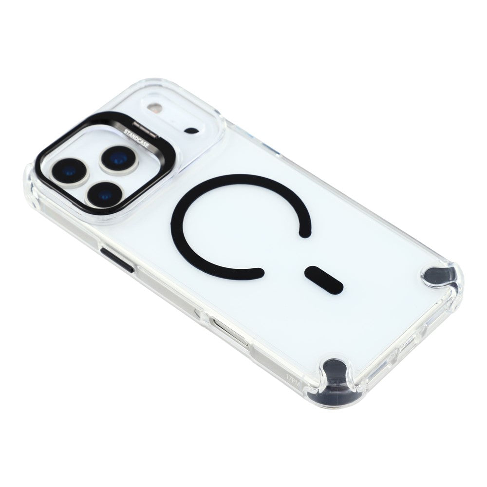 For iPhone 17 Pro Max Magnetic Case TPU PC Clear Phone Cover with Lens Frame Kickstand  /  Lens Film - Black