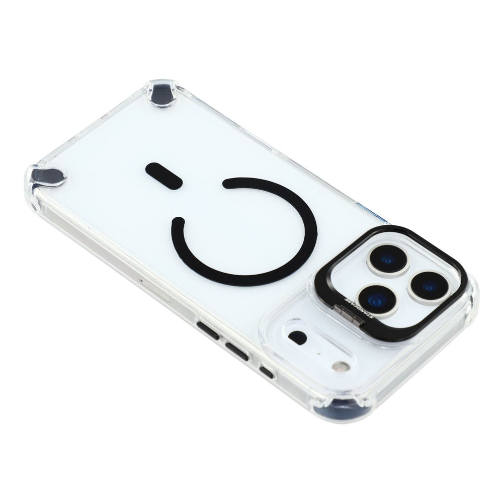 For iPhone 17 Pro Max Magnetic Case TPU PC Clear Phone Cover with Lens Frame Kickstand  /  Lens Film - Black