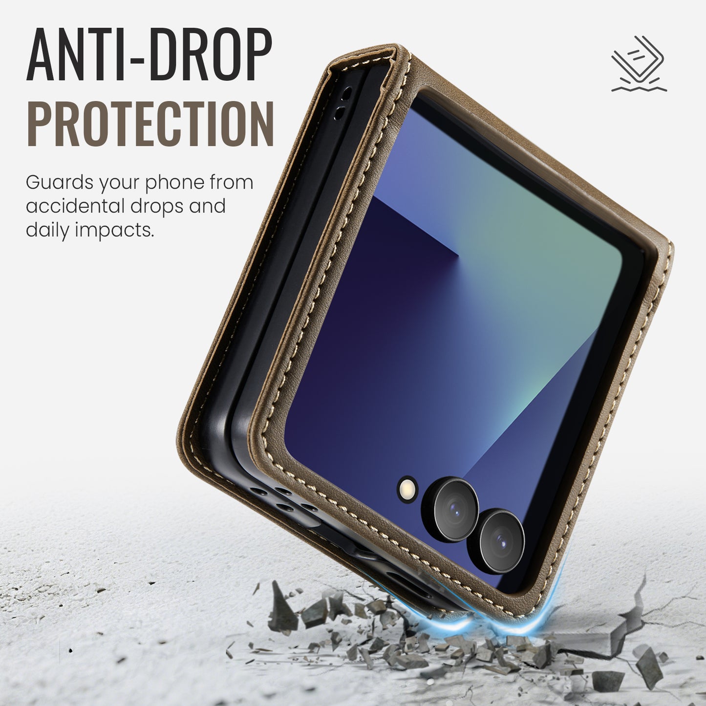 For Samsung Galaxy Z Flip7 5G Case CASEME 033 Series RFID Blocking Wallet Stand Calf Texture Leather Phone Cover - Coffee
