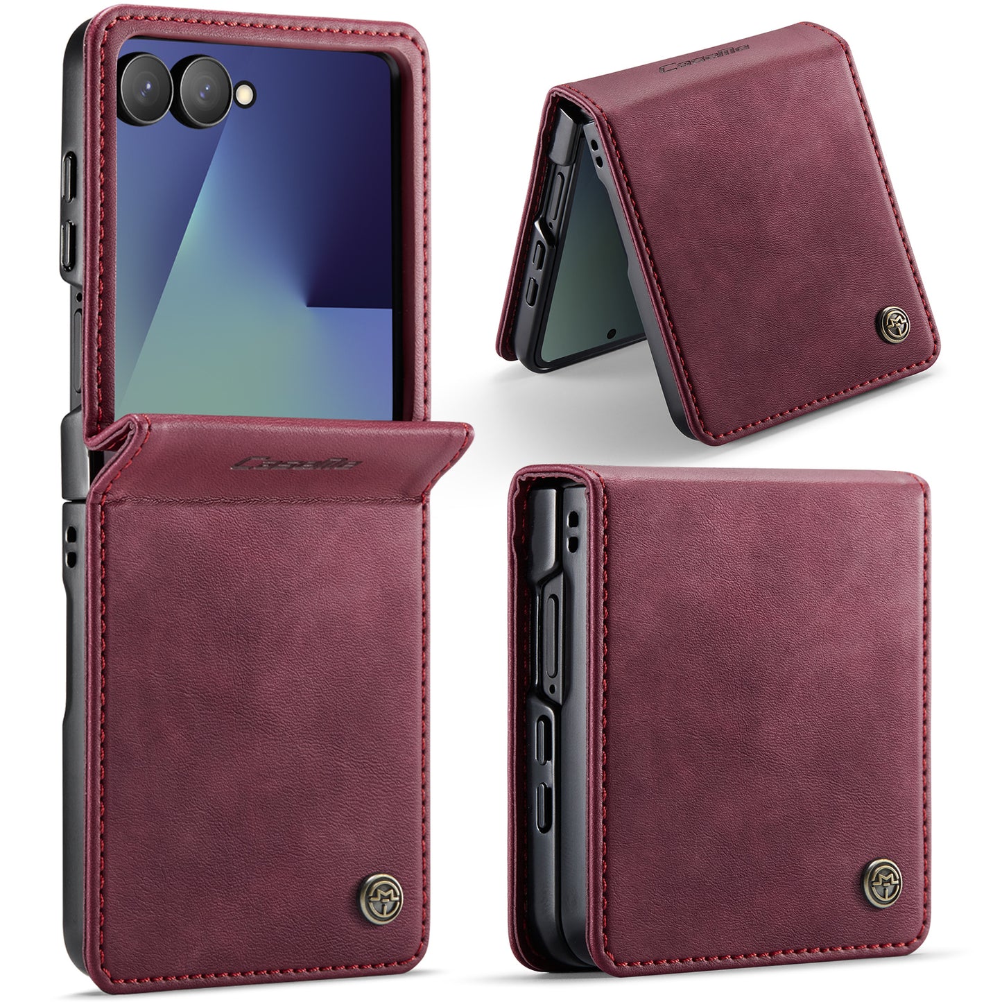 For Samsung Galaxy Z Flip7 5G Case CASEME 033 Series RFID Blocking Wallet Stand Calf Texture Leather Phone Cover - Red