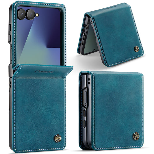 For Samsung Galaxy Z Flip7 5G Case CASEME 033 Series RFID Blocking Wallet Stand Calf Texture Leather Phone Cover - Green