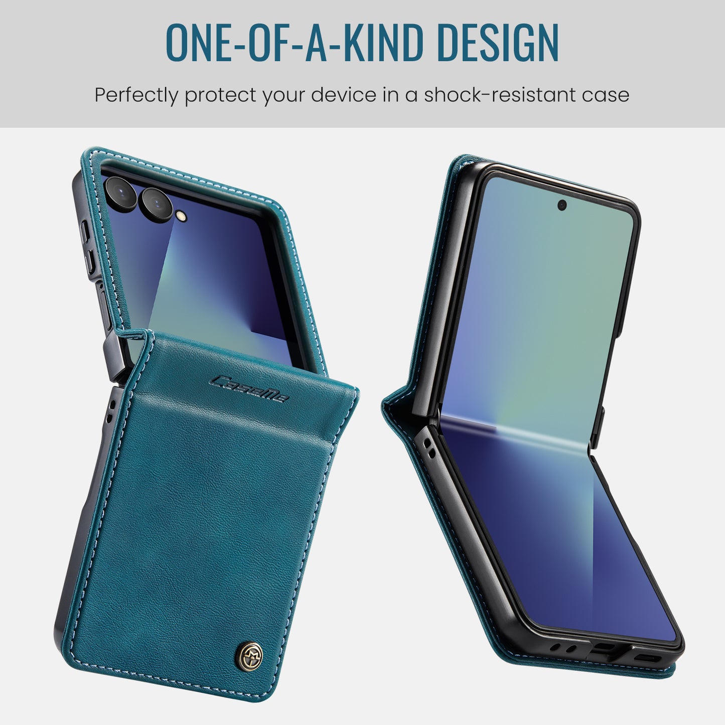 For Samsung Galaxy Z Flip7 5G Case CASEME 033 Series RFID Blocking Wallet Stand Calf Texture Leather Phone Cover - Green