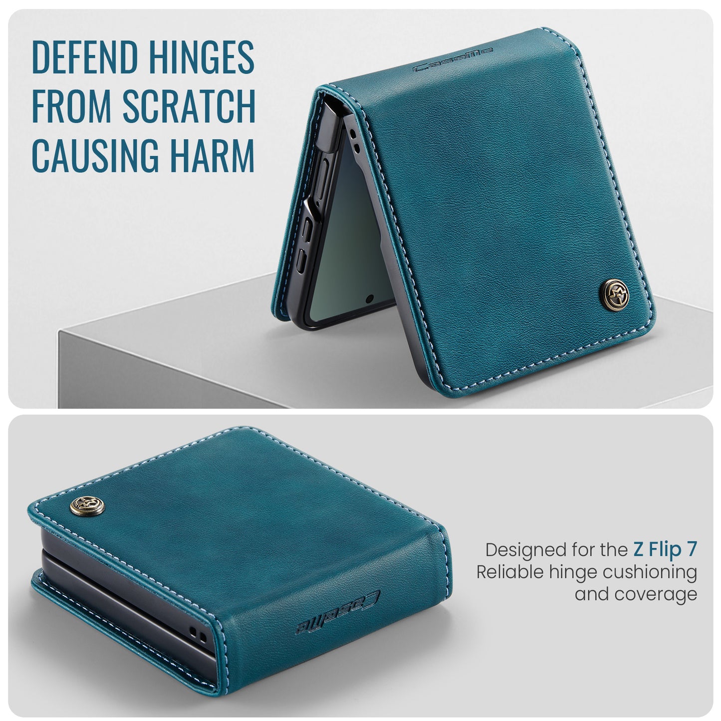 For Samsung Galaxy Z Flip7 5G Case CASEME 033 Series RFID Blocking Wallet Stand Calf Texture Leather Phone Cover - Green