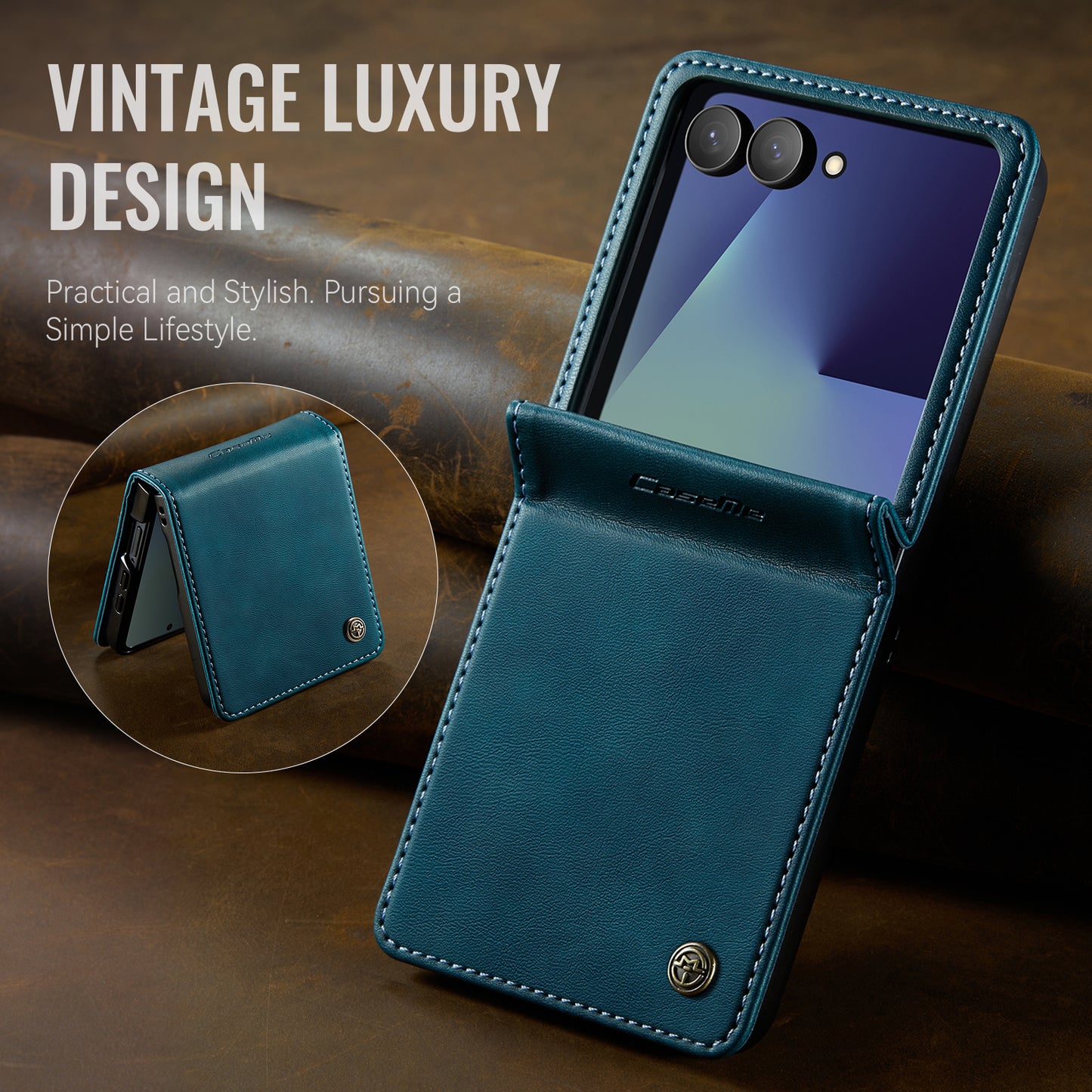 For Samsung Galaxy Z Flip7 5G Case CASEME 033 Series RFID Blocking Wallet Stand Calf Texture Leather Phone Cover - Green