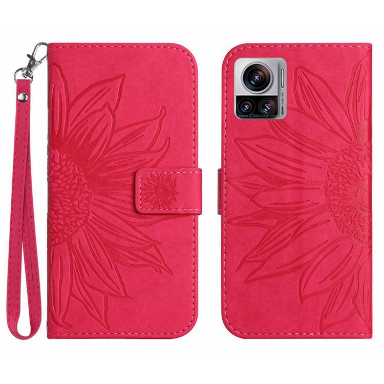 For Motorola Moto X30 Pro 5G / Edge 30 Ultra 5G HT04 Sunflower Imprinted PU Leather Adjustable Stand Case Skin-Touch Drop-proof Phone Wallet Cover with Hand Strap - Rose
