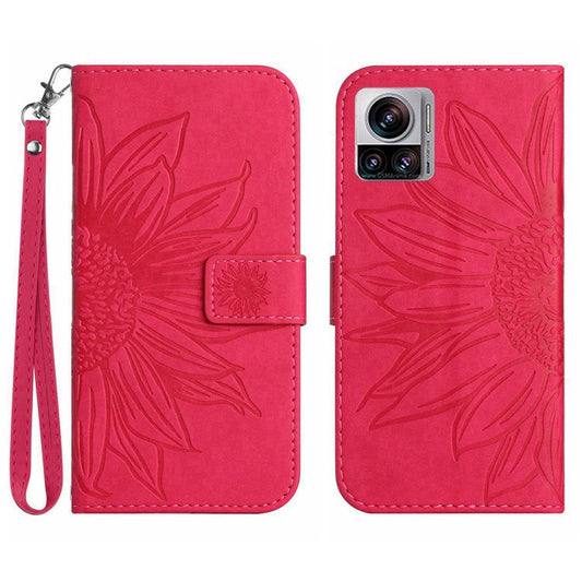 For Motorola Moto X30 Pro 5G / Edge 30 Ultra 5G HT04 Sunflower Imprinted PU Leather Adjustable Stand Case Skin-Touch Drop-proof Phone Wallet Cover with Hand Strap - Rose