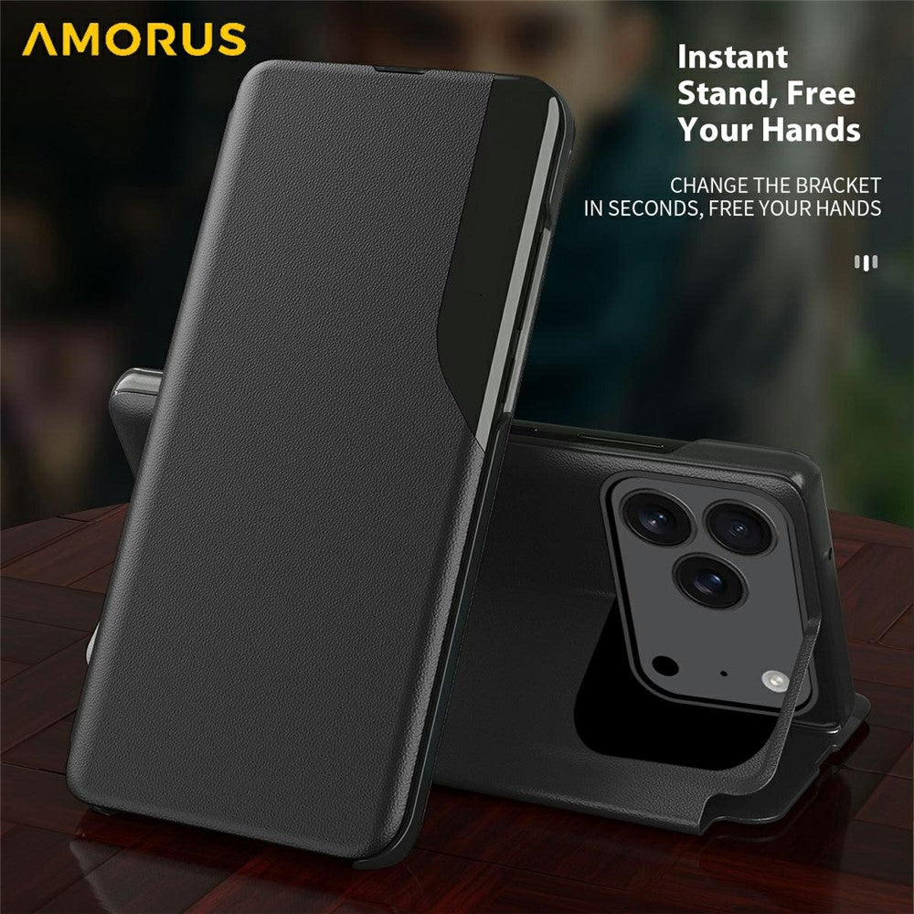 AMORUS For iPhone 17 Pro Max Case Folio Flip Stand PU Leather Phone Cover - Blue
