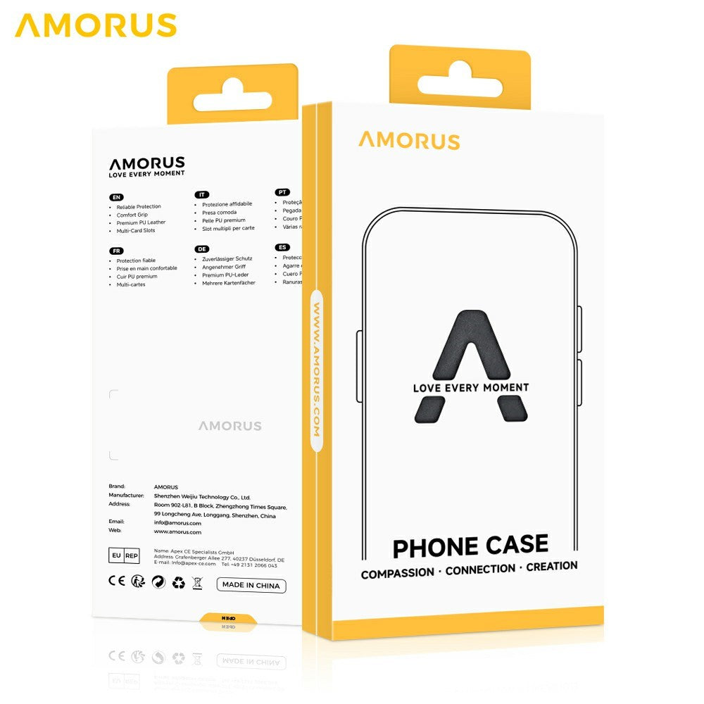 AMORUS For iPhone 17 Pro Max Case Folio Flip Stand PU Leather Phone Cover - Blue
