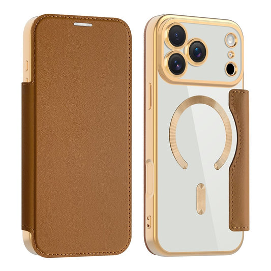 AMORUS For iPhone 17 Pro Max Case Compatible with MagSafe RFID Blocking Card Holder Leather Phone Cover - Brown