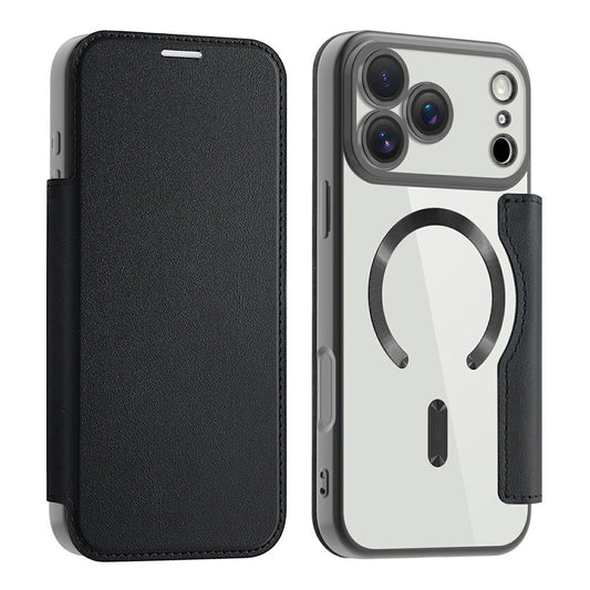 AMORUS For iPhone 17 Pro Max Case Compatible with MagSafe RFID Blocking Card Holder Leather Phone Cover - Black