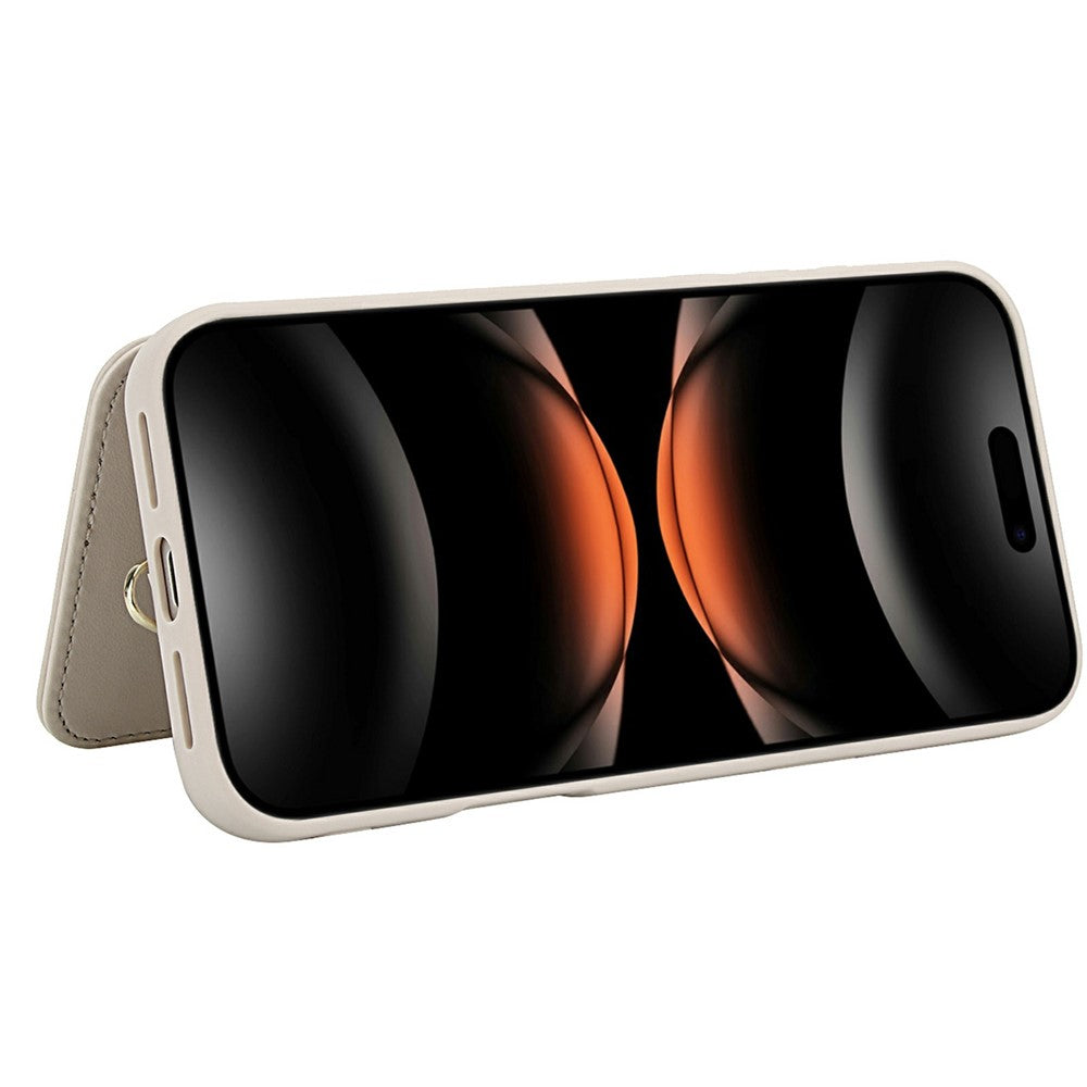 For iPhone 17 Pro Max Case Card Slots Leather Coated TPU Flower Phone Cover with 2 Straps - Beige