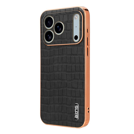 AZNS For iPhone 17 Pro Max Case Electroplating Crocodile Texture PU + TPU Phone Cover - Black