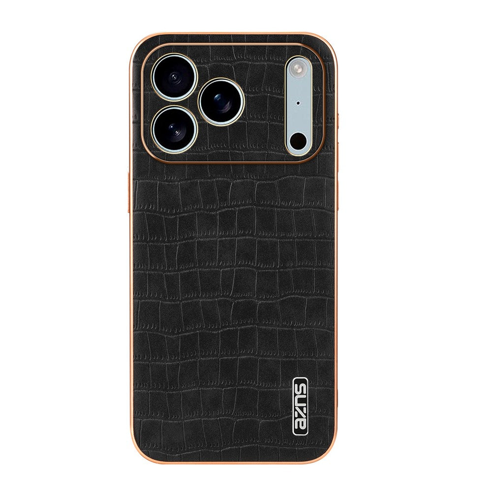AZNS For iPhone 17 Pro Max Case Electroplating Crocodile Texture PU + TPU Phone Cover - Black