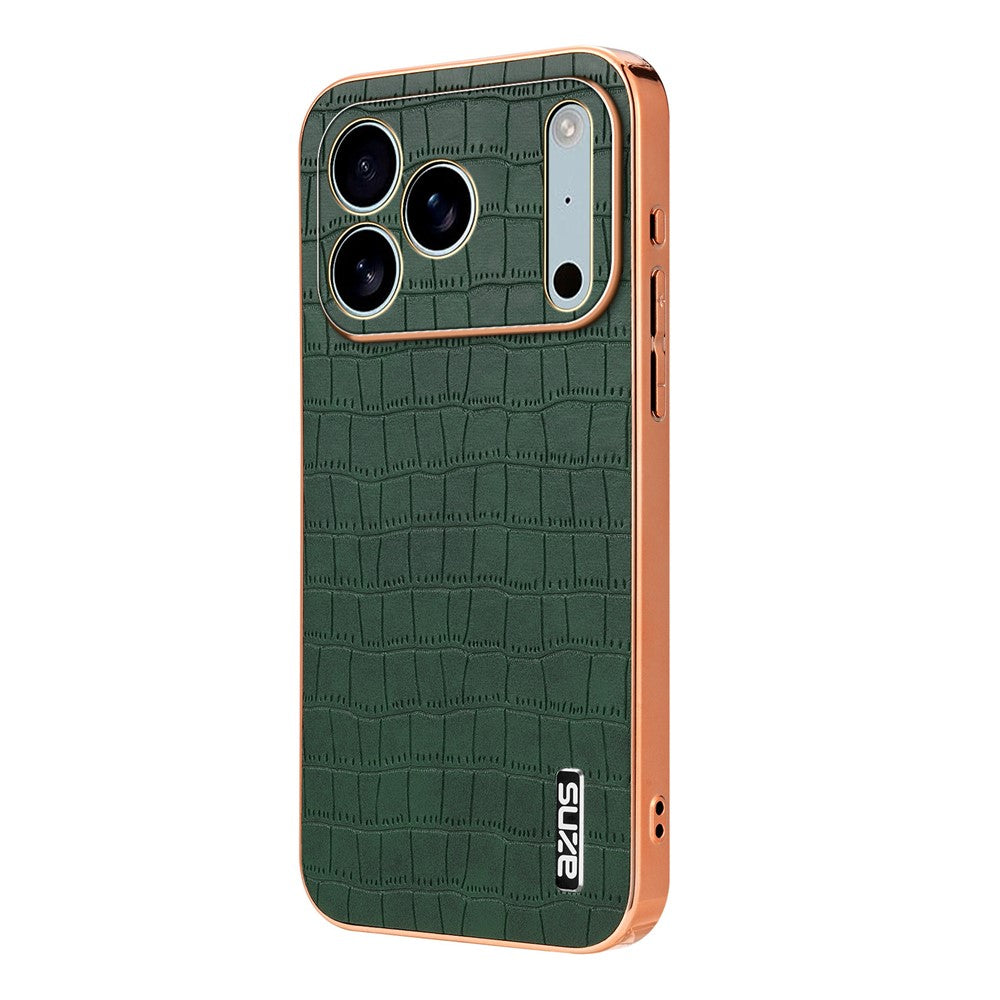 AZNS For iPhone 17 Pro Max Case Electroplating Crocodile Texture PU + TPU Phone Cover - Green