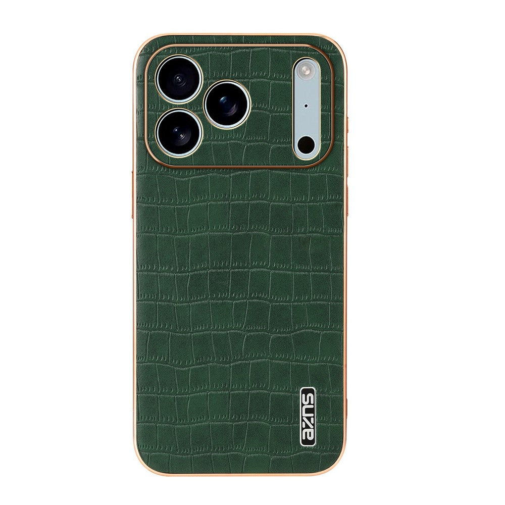 AZNS For iPhone 17 Pro Max Case Electroplating Crocodile Texture PU + TPU Phone Cover - Green
