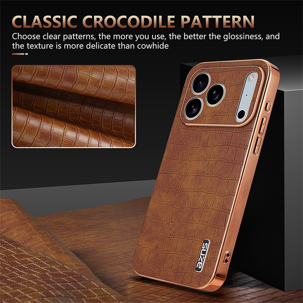 AZNS For iPhone 17 Pro Max Case Electroplating Crocodile Texture PU + TPU Phone Cover - Green