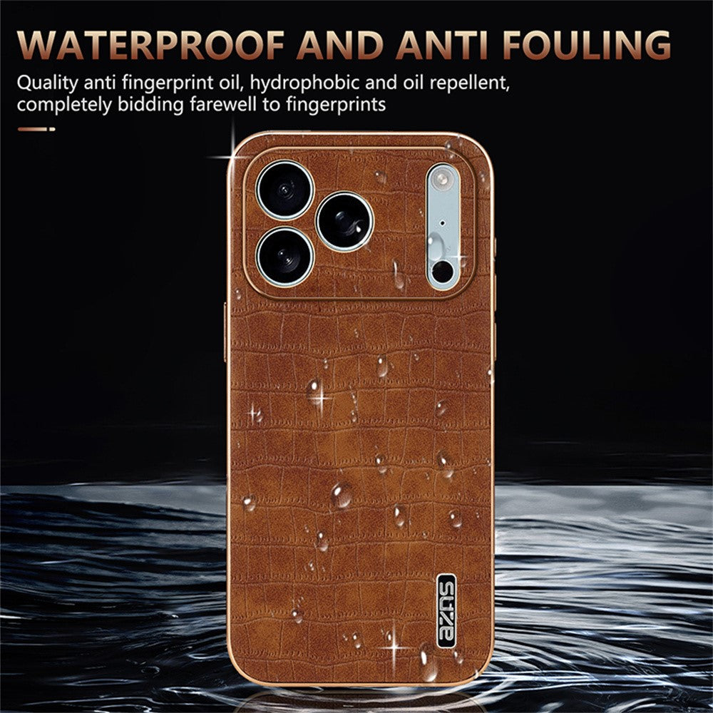 AZNS For iPhone 17 Pro Max Case Electroplating Crocodile Texture PU + TPU Phone Cover - Green