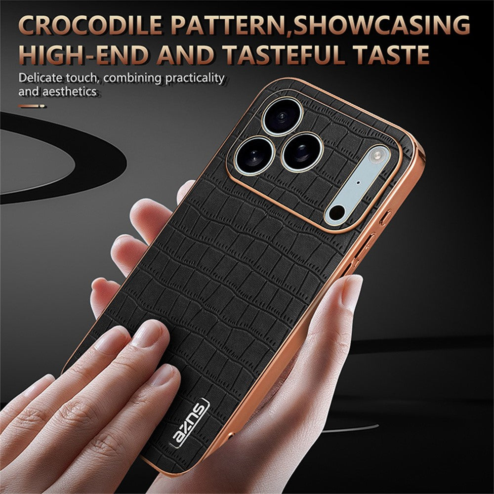 AZNS For iPhone 17 Pro Max Case Electroplating Crocodile Texture PU + TPU Phone Cover - Green