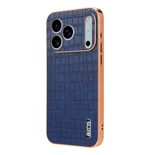 AZNS For iPhone 17 Pro Max Case Electroplating Crocodile Texture PU + TPU Phone Cover - Blue