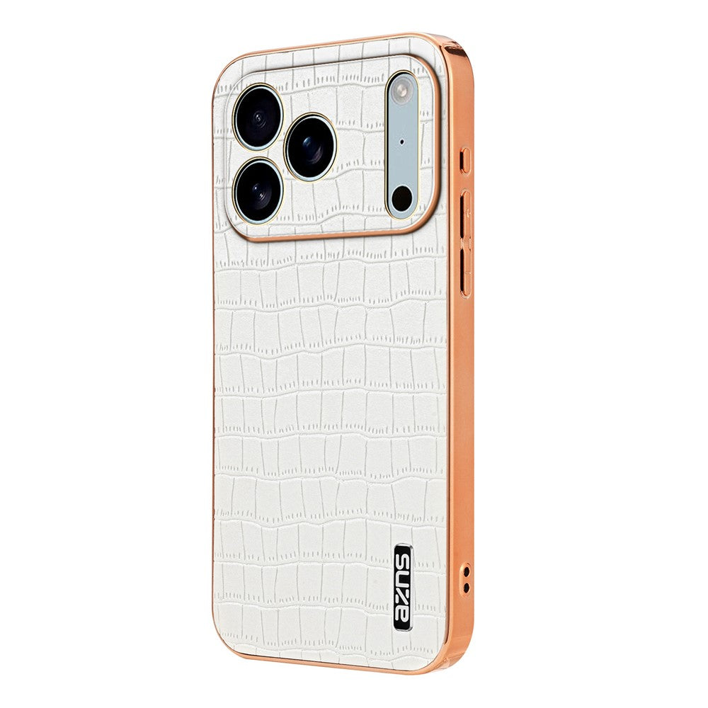 AZNS For iPhone 17 Pro Max Case Electroplating Crocodile Texture PU + TPU Phone Cover - White
