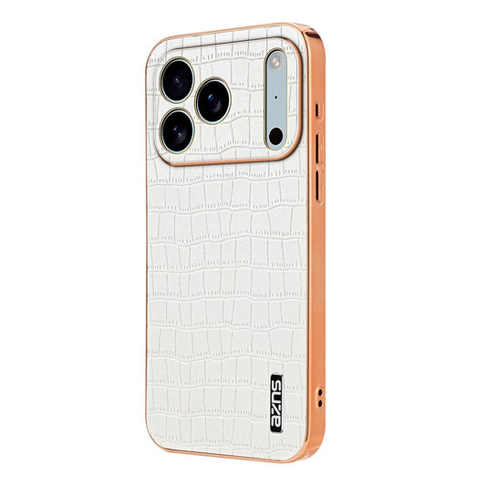 AZNS For iPhone 17 Pro Max Case Electroplating Crocodile Texture PU + TPU Phone Cover - White