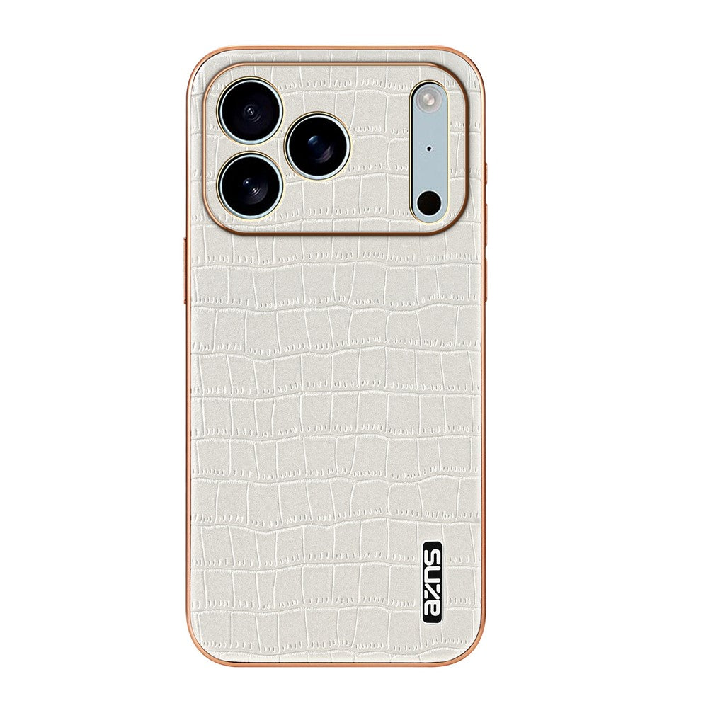 AZNS For iPhone 17 Pro Max Case Electroplating Crocodile Texture PU + TPU Phone Cover - White