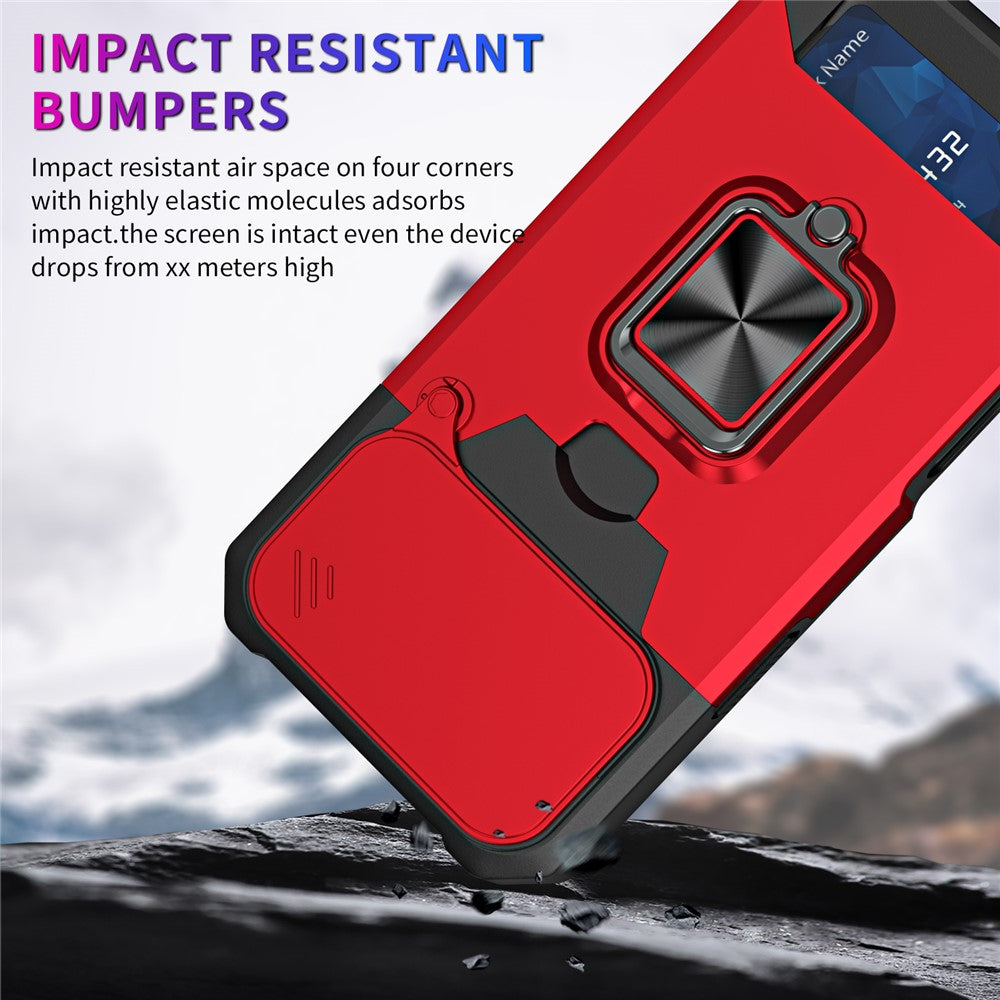 For iPhone 17 Pro Max Case Kickstand Slide Lens Lid PC + TPU Phone Cover with Card Slot - Red