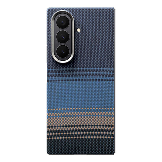For Samsung Galaxy Z Fold7 5G Case Gradient Aramid Fiber Magnetic Phone Back Cover with Metal Lens Frame - Blue Floating Weave
