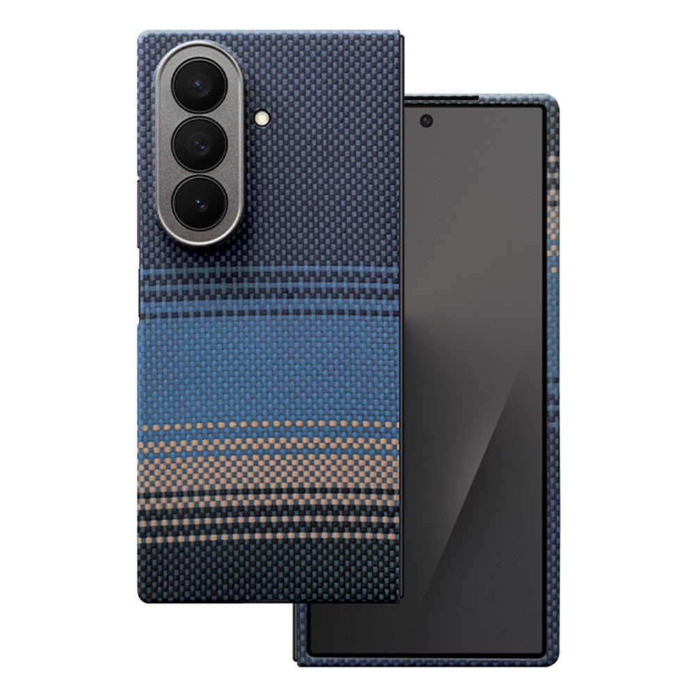 For Samsung Galaxy Z Fold7 5G Magnetic Case Precise Cutouts Gradient Aramid Fiber Folding Phone Cover with Metal Lens Frame -  Blue Floating Weave