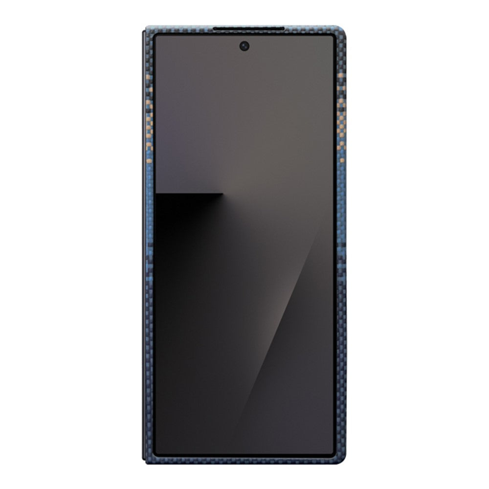 For Samsung Galaxy Z Fold7 5G Magnetic Case Precise Cutouts Gradient Aramid Fiber Folding Phone Cover with Metal Lens Frame -  Blue Floating Weave