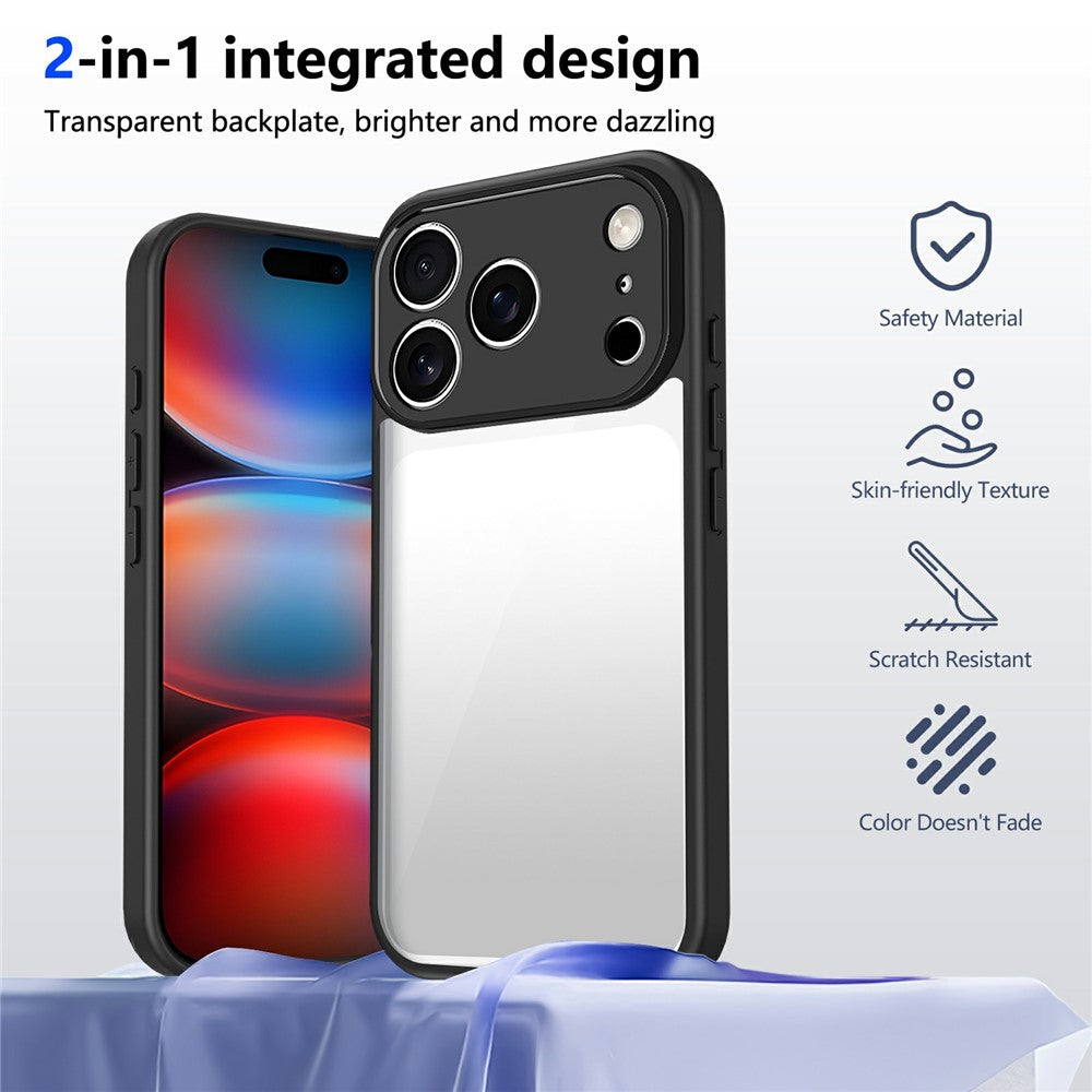 For iPhone 17 Pro Max Case Matte Skin Touch Clear PC + TPU Shockproof Phone Back Cover - Black