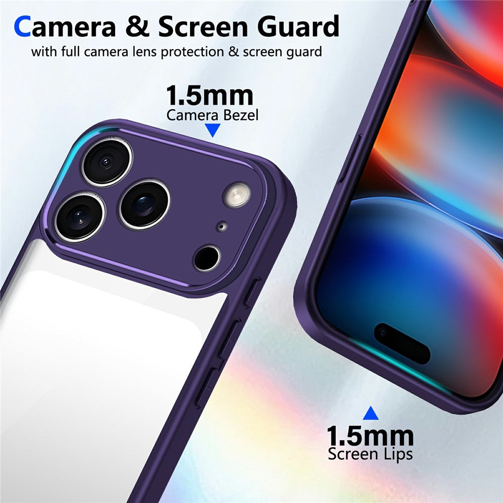 For iPhone 17 Pro Max Case Matte Skin Touch Clear PC + TPU Shockproof Phone Back Cover - Purple